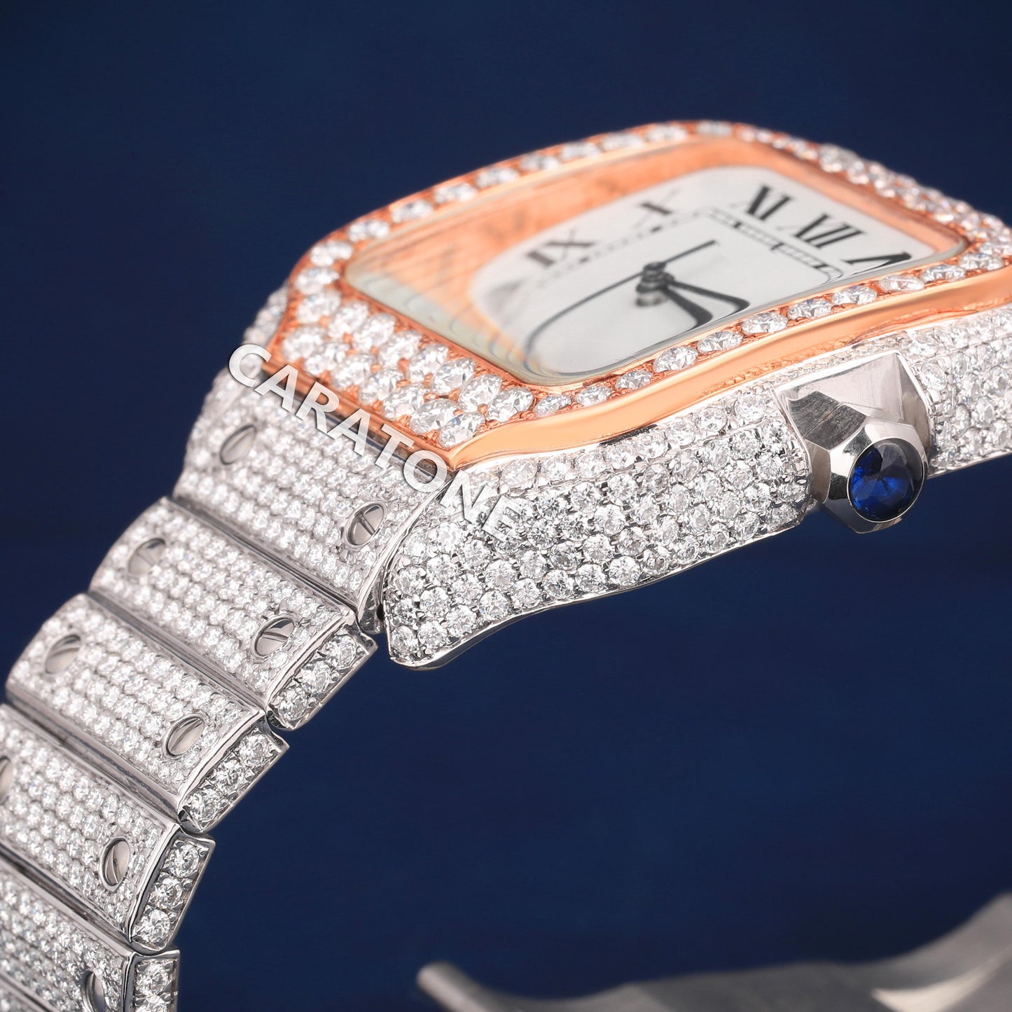 Ful iced out Hip hop branded Custom made watch with Two tone and diamond tester passed