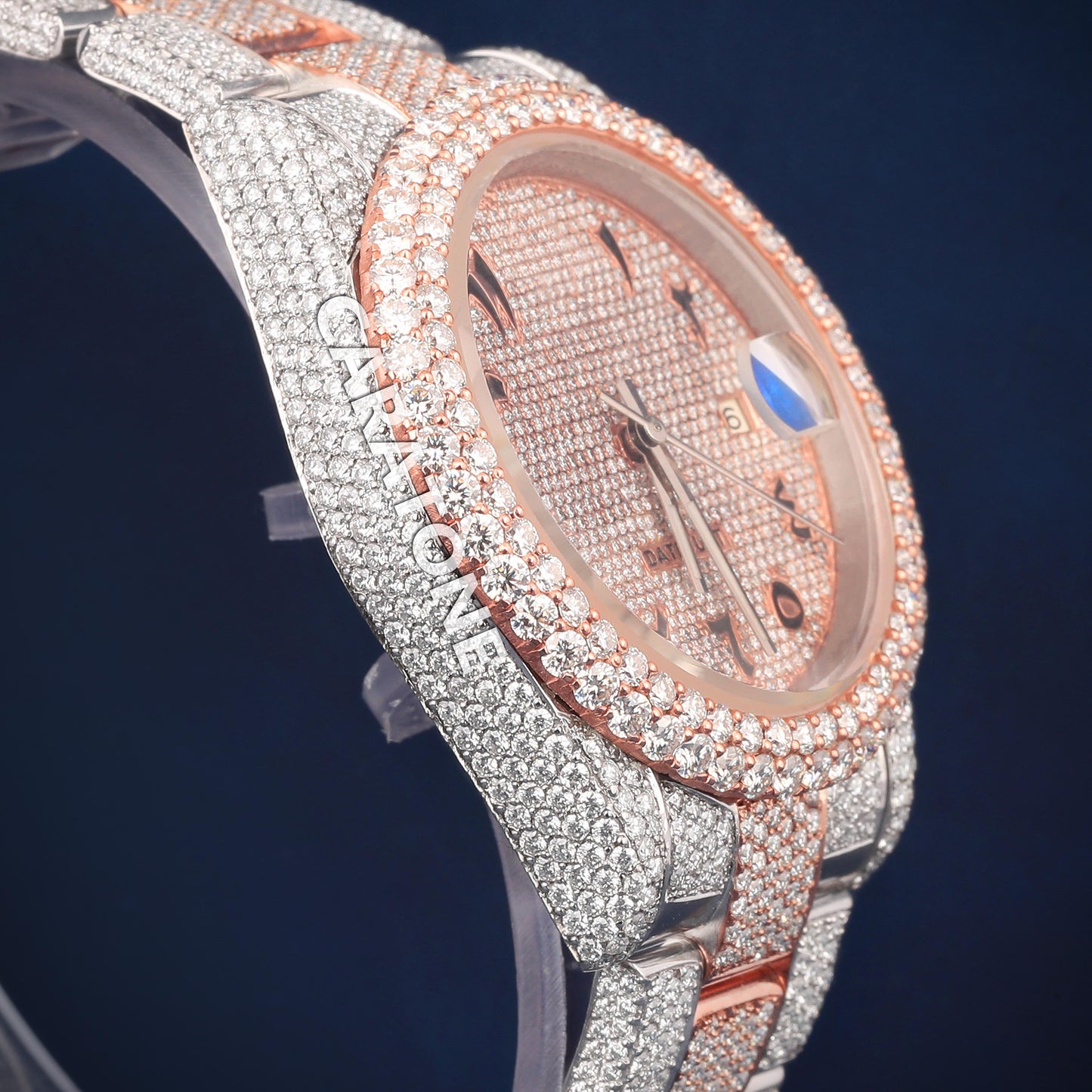 Hip hop Full iced out two tone branded watch with Arabic numerals with D VVS clarity
