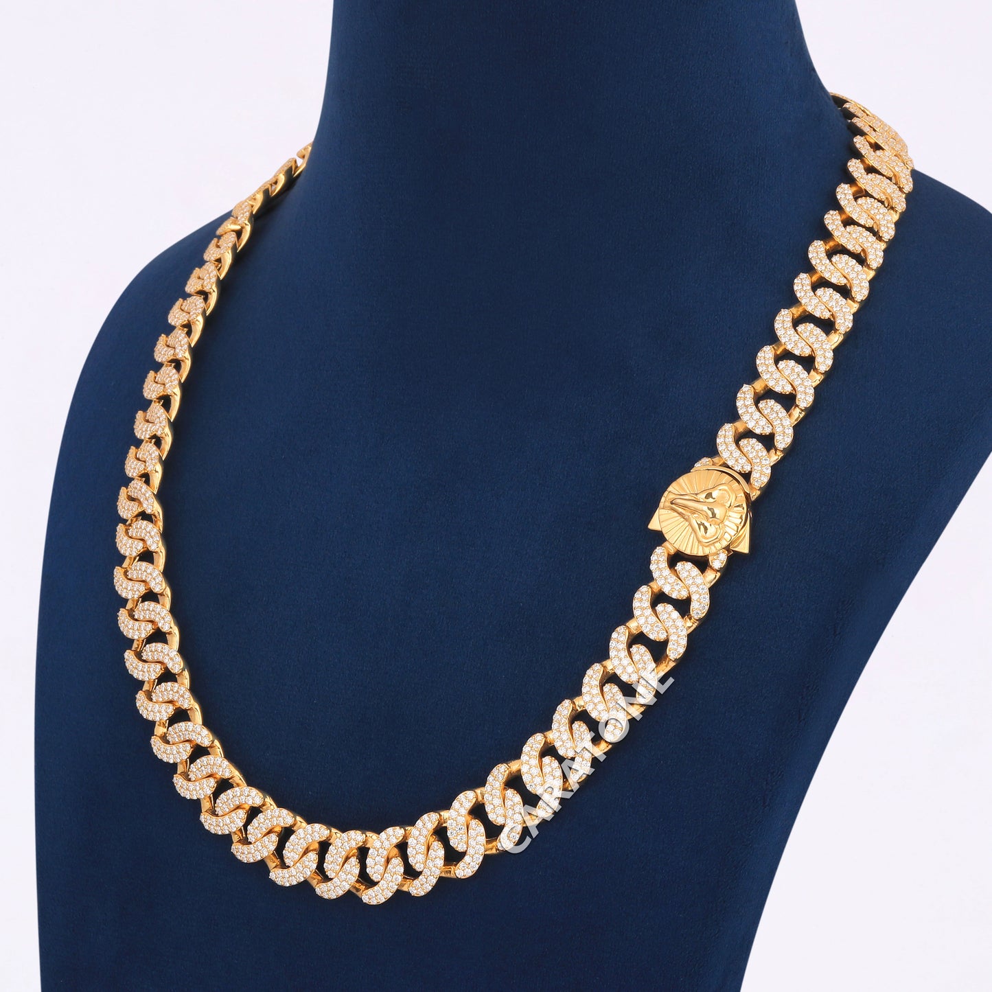 20 inch 13 mm custom made full yellow gold diamond curb chain