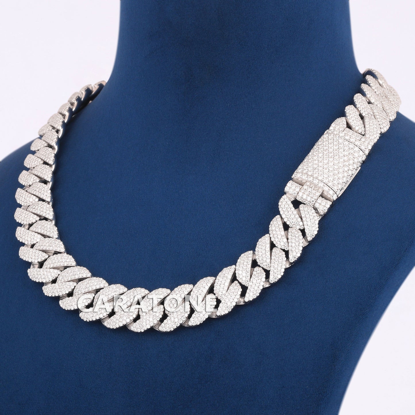 White Gold Iced Cuban Link Chain for Men in Bold Hip Hop Style with Full Diamond Shine