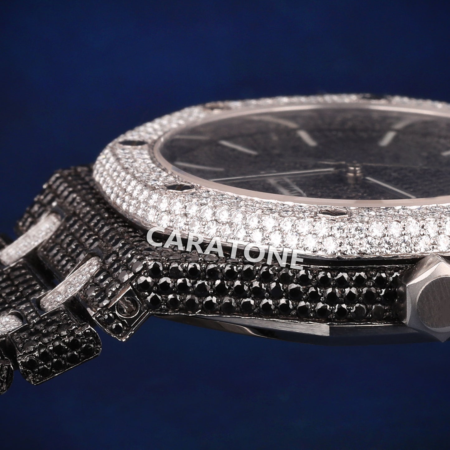 Full iced out Hip hop branded Custom made watch with Black Diamonds