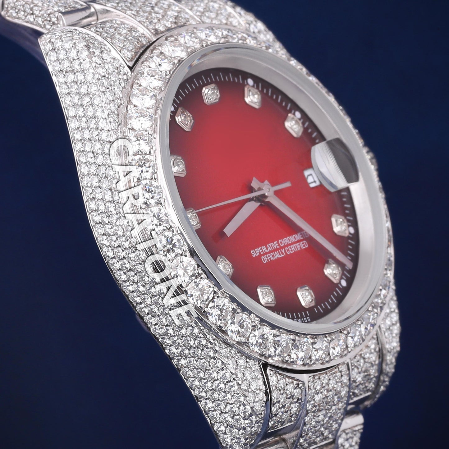 Full iced out without dial hip hop custom made branded watch with red dial in it