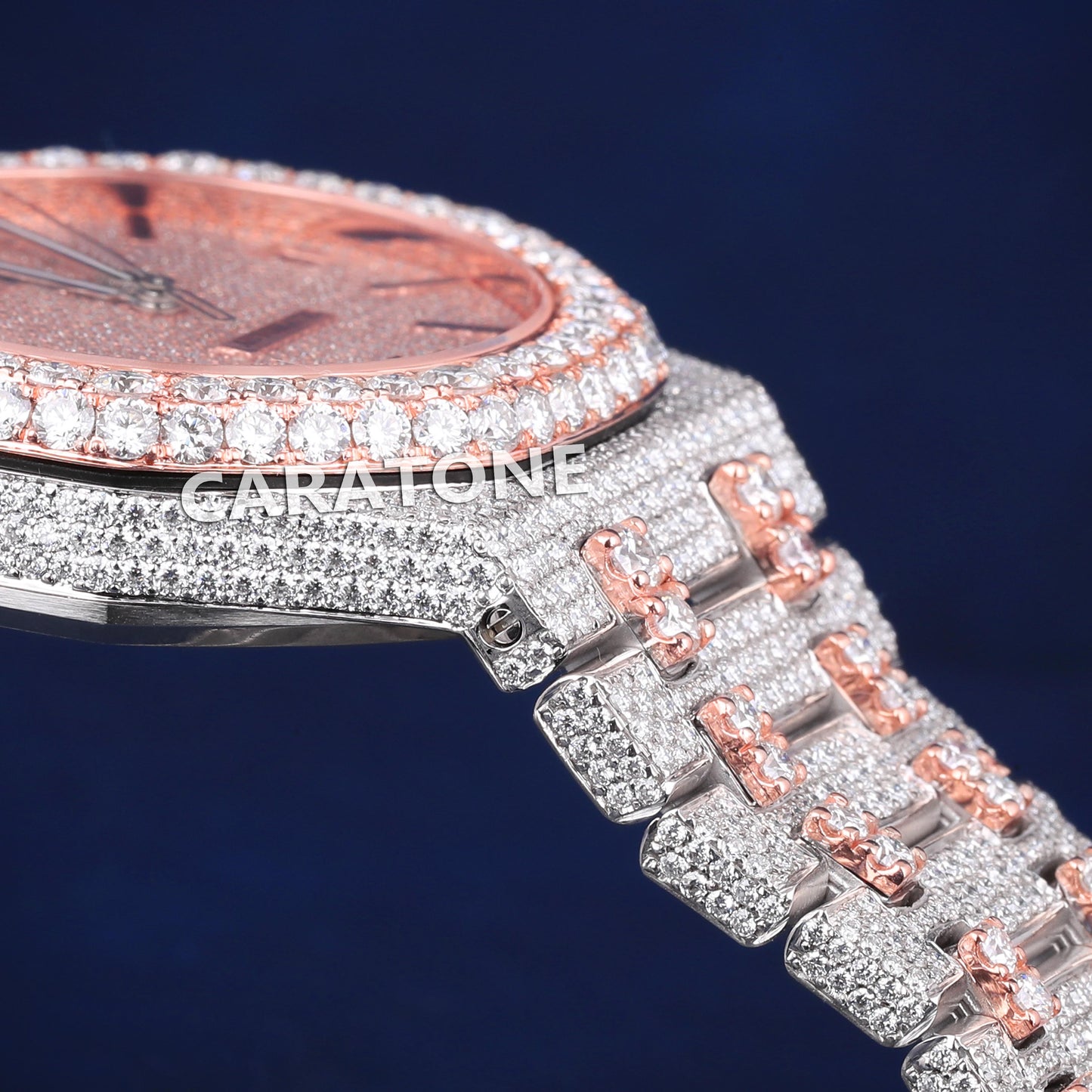 Full iced out hip hop branded watch with two tone and it is of D VVS clarity