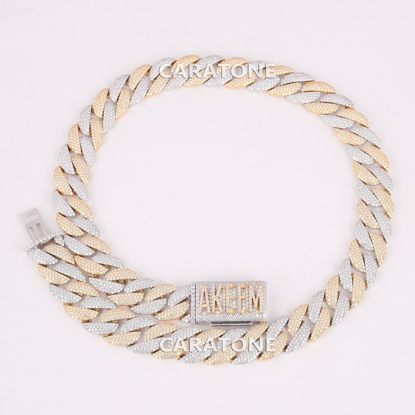 20 inch 15 mm hiphop cuban link diamond chain two toned