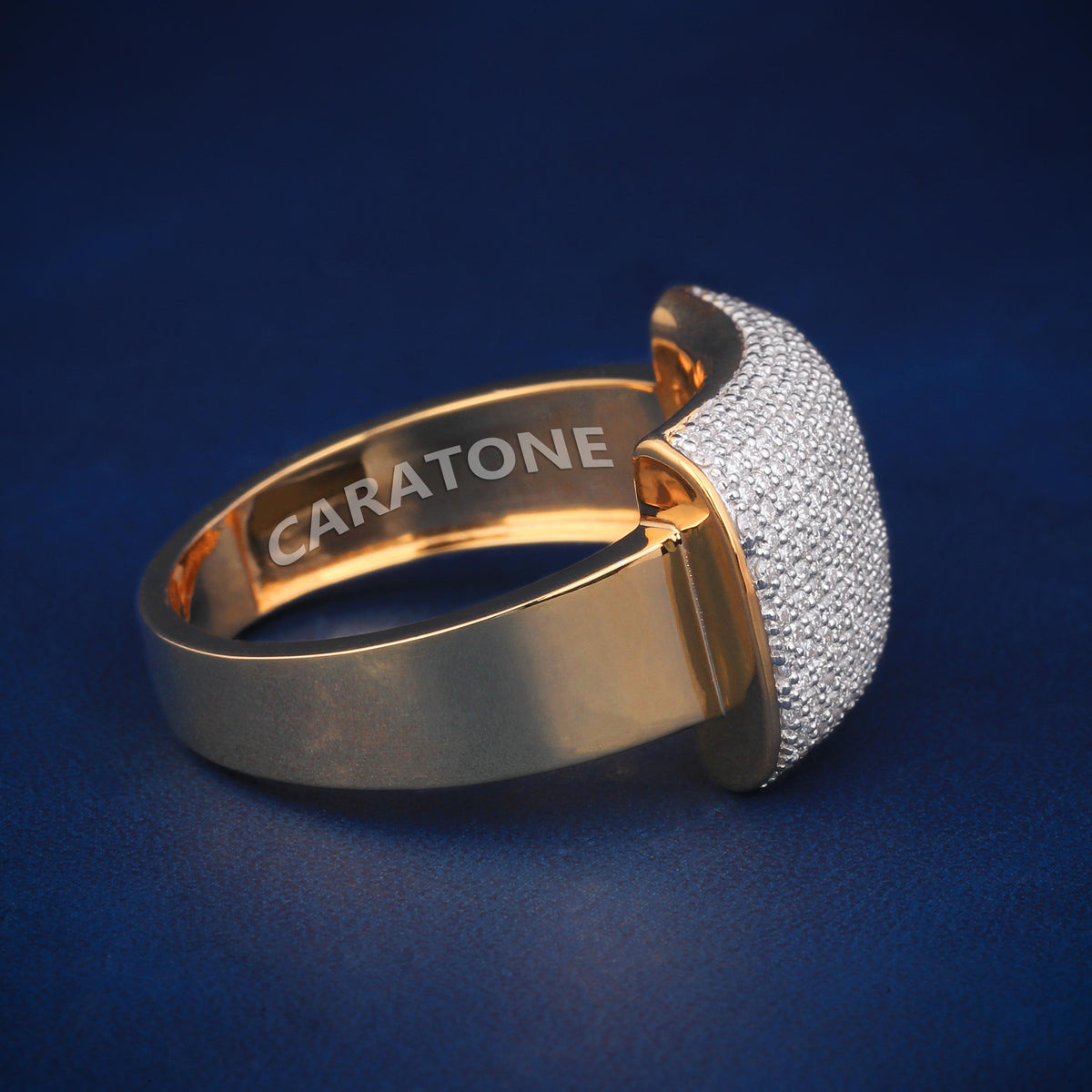 Men's Fully Iced Out Diamond Ring with Polished Gold Shank