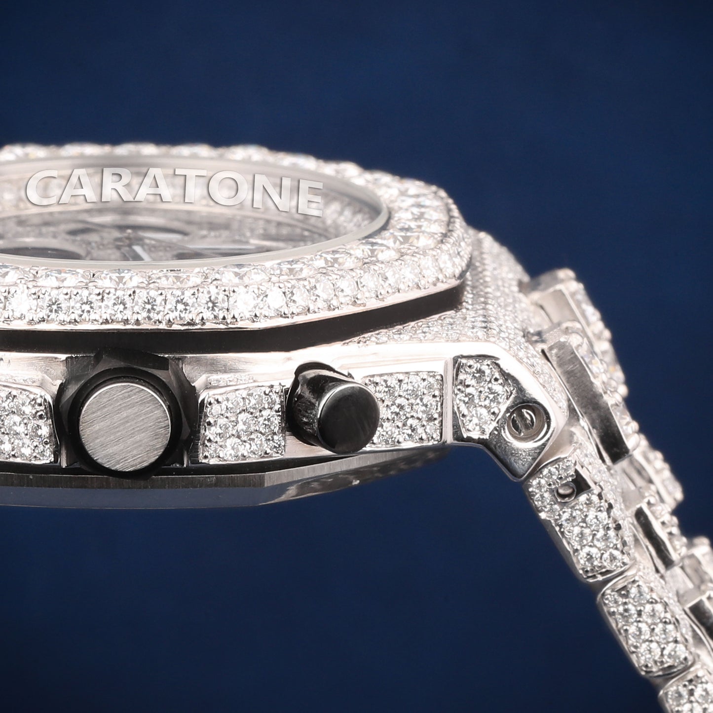 Full iced out Hip hop branded watch in silver tone with D VVS Clarity