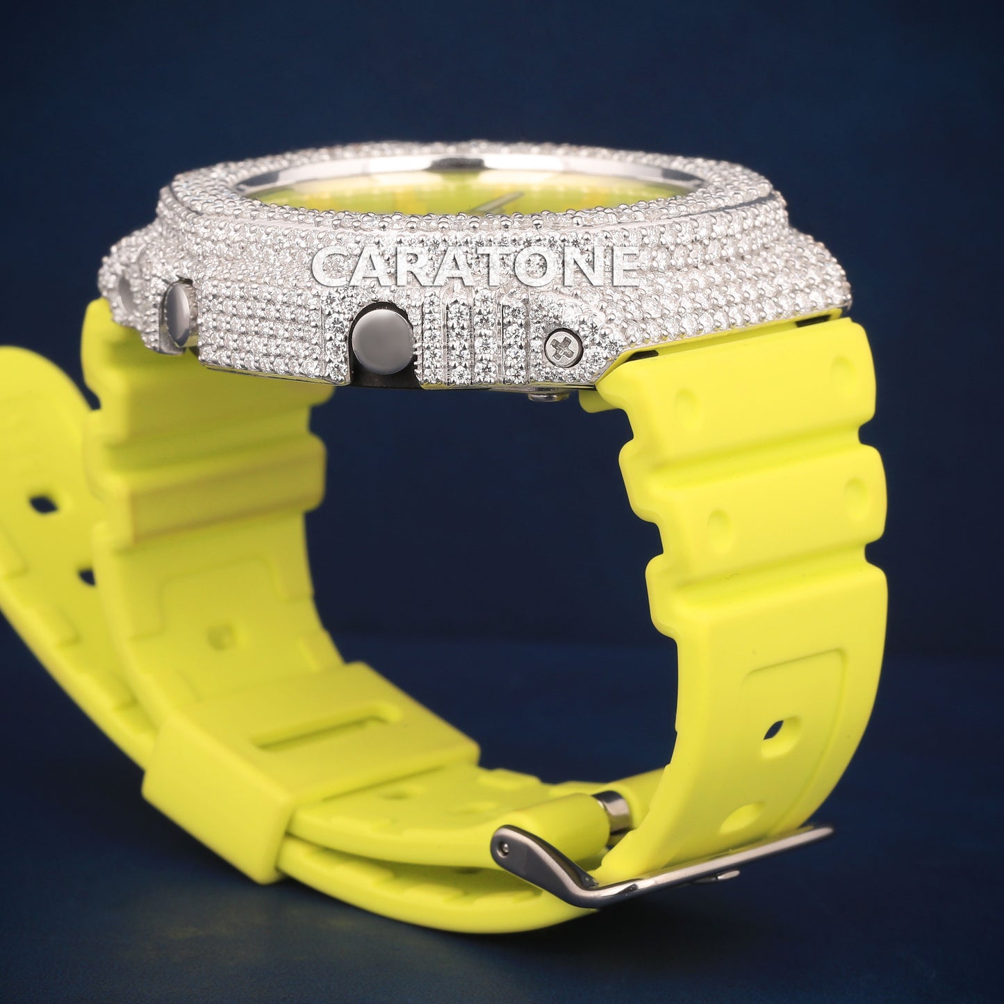 Half iced out without dial Hip hop branded watch with Yellow band and Diamond tester passed (Copy)