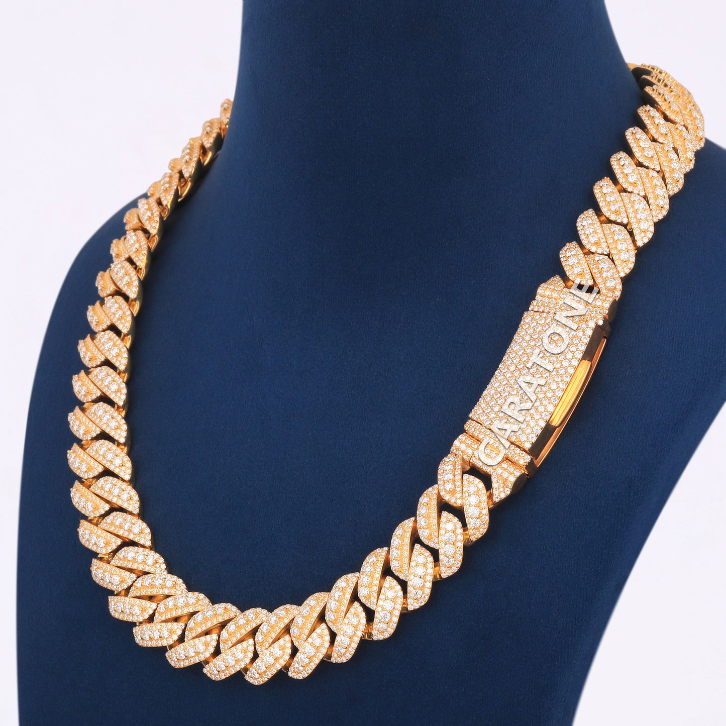 18K Gold Cuban Chain with Full VVS Iced Out Links & Luxury Clasp Lock