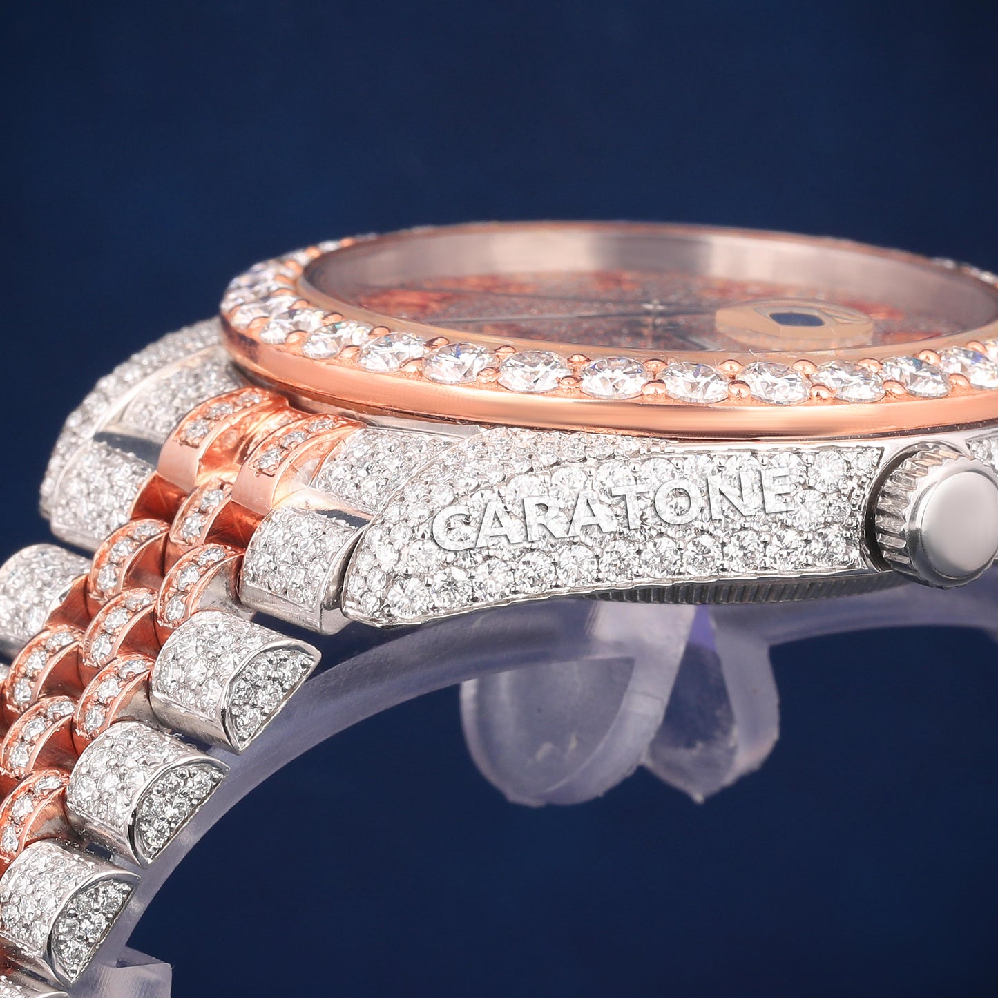 Full iced out Hip hop branded watch with two tone in Roman numerals with D VVS clarity