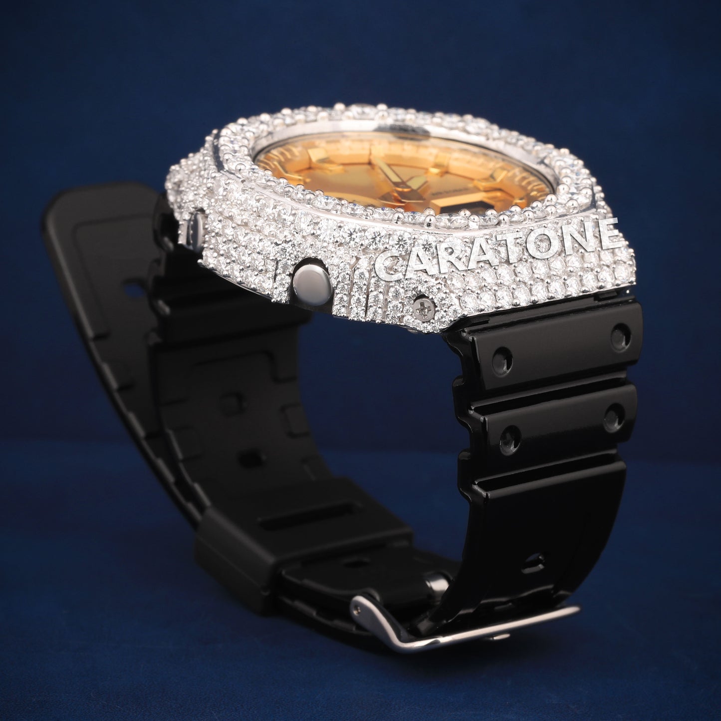 Half iced out without dial Hip hop branded watch with Black Band with D VVS Clarity