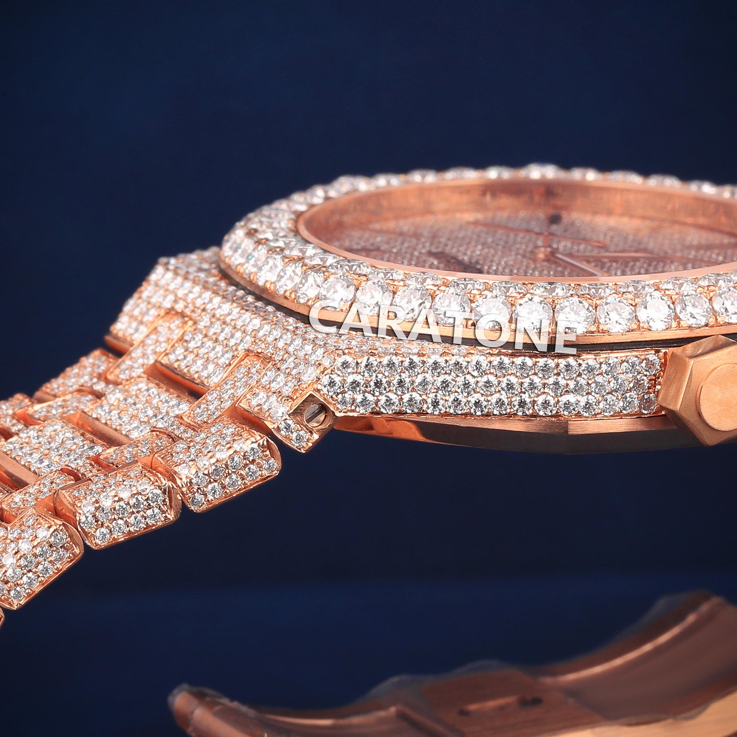 Full iced out Hip hop branded watch with Rose gold tone with  D VVS clarity