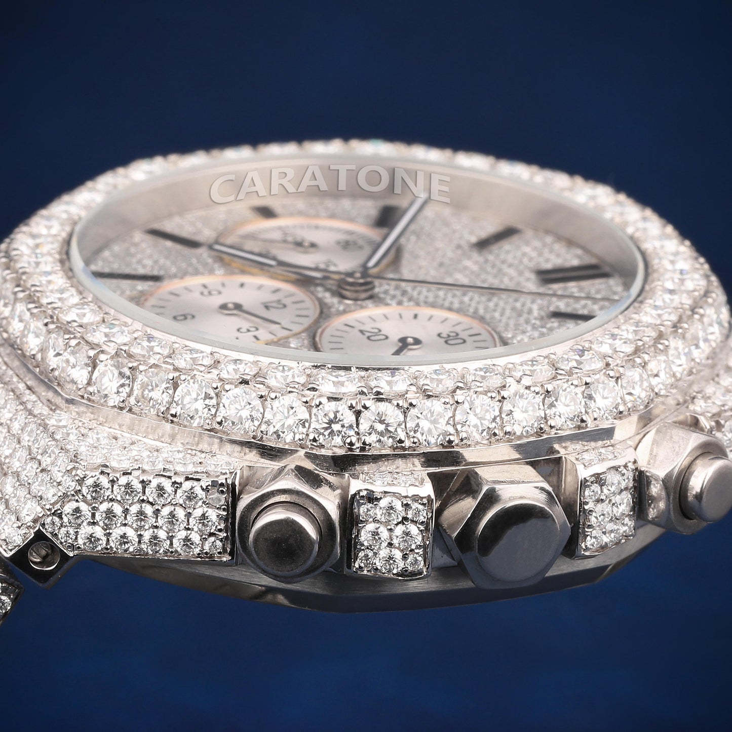 Hip Hop Full iced out white tone branded watch with D VVS clarity