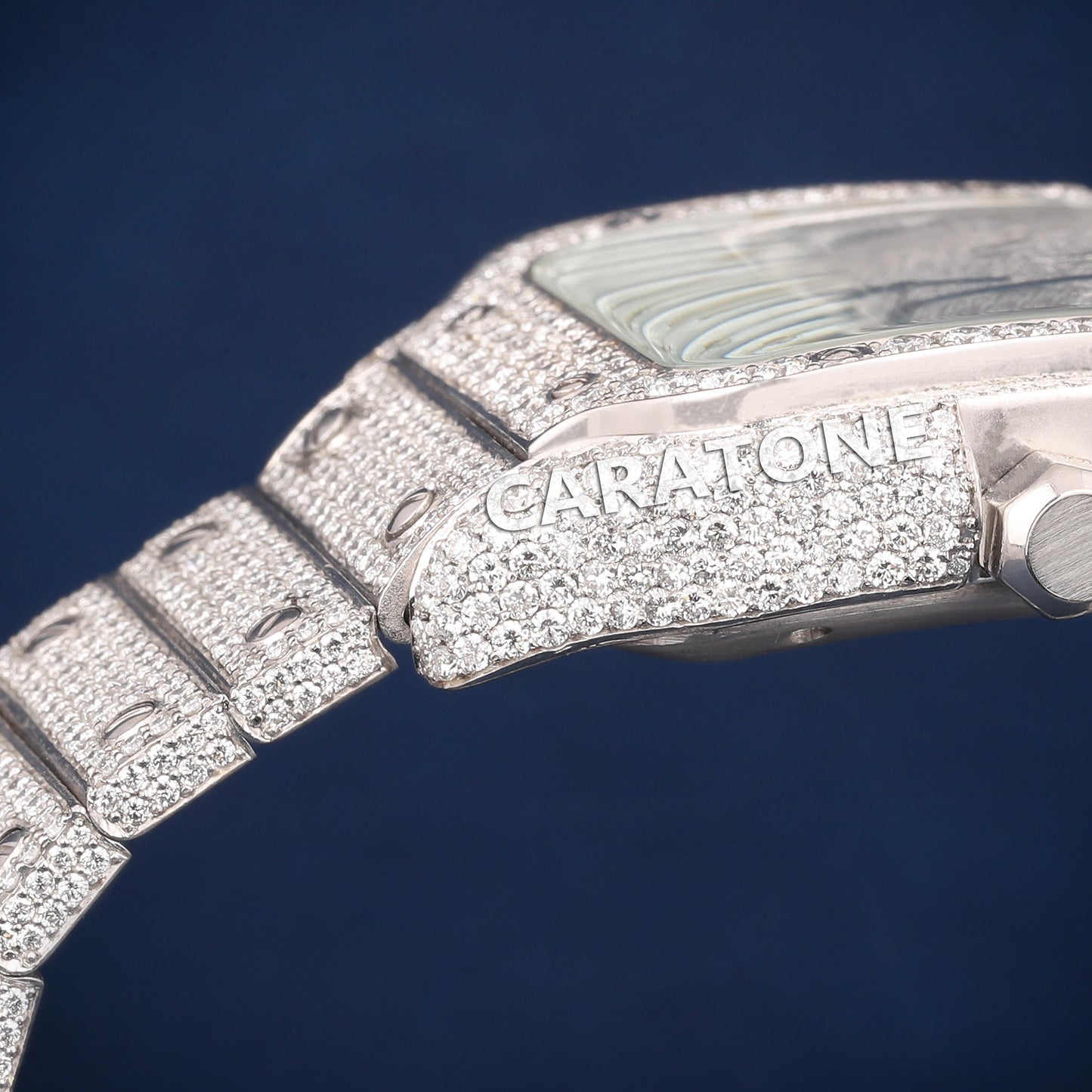 Full iced out dial Hip hop branded watch in silver tone with D VVS clarity