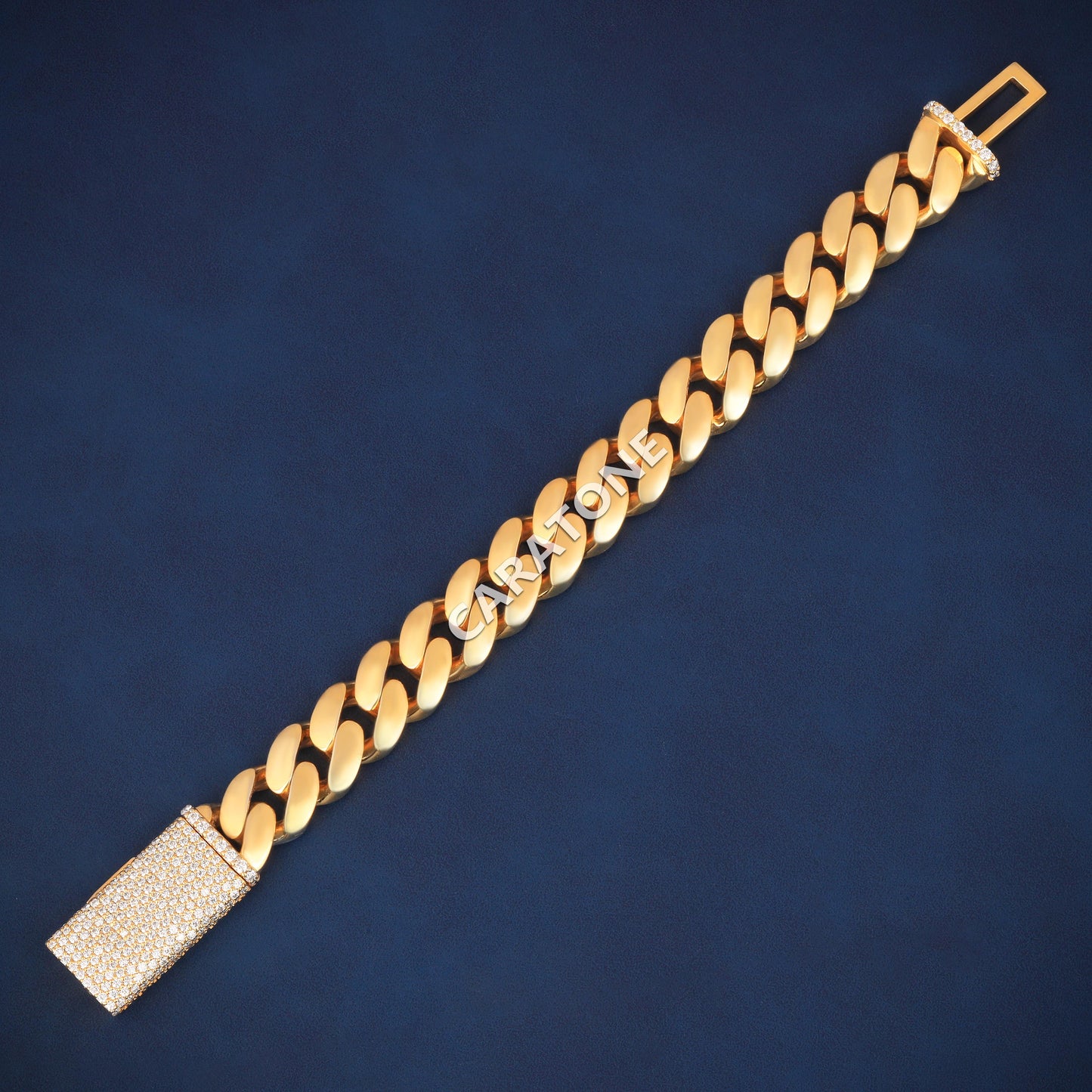 Luxury Cuban Link 14KT Gold Bracelet for Men with Iced Box Lock Clasp