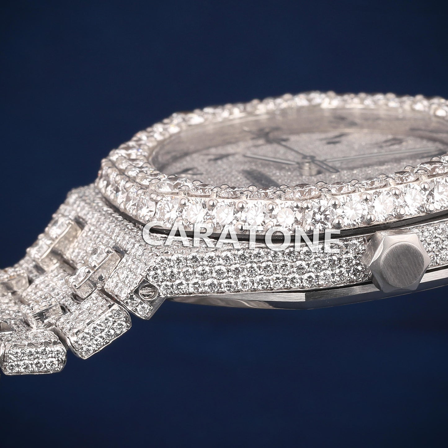 Full iced out Hip hop branded watch with Arabic numerals in it with diamond tester passed